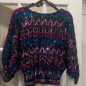 Vintage Multicolor Sequin Zigzag Top